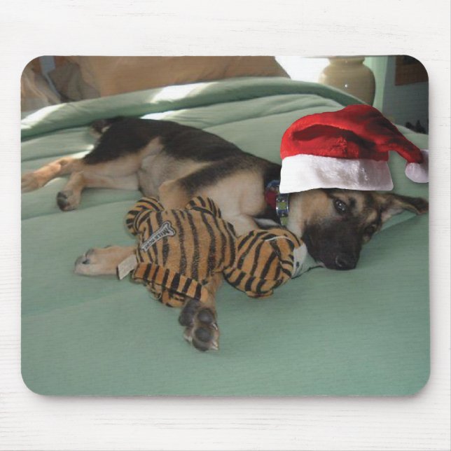 German Shepherd Pup with Santa Hat Mouse Mat (Front)