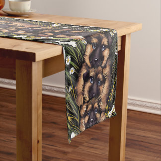 German Shepherd Puppies Nestled Short Table Runner