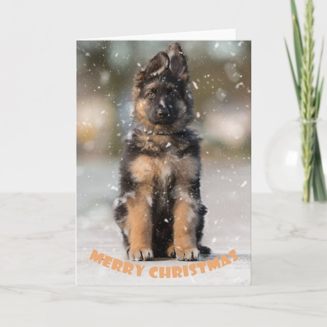 German shepherd puppy at christmas. card (Front)