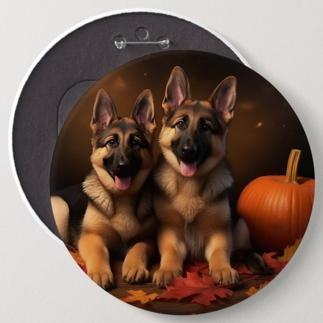 German Shepherd Puppy Autumn Delight Pumpkin  6 Cm Round Badge (Front & Back)