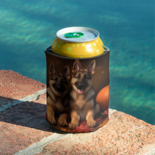 German Shepherd Puppy Autumn Delight Pumpkin  Can Cooler