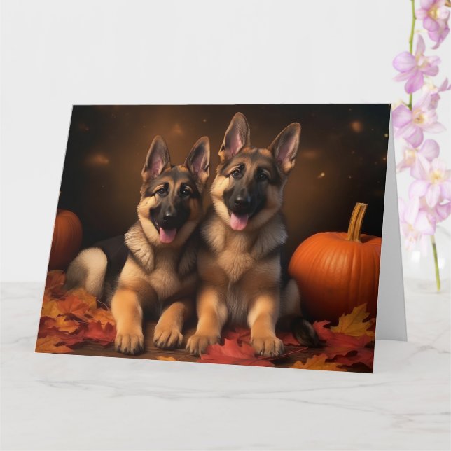 German Shepherd Puppy Autumn Delight Pumpkin  Card (Orchid)