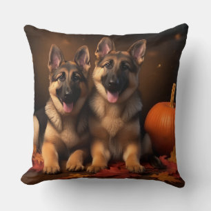 German Shepherd Puppy Autumn Delight Pumpkin  Cushion