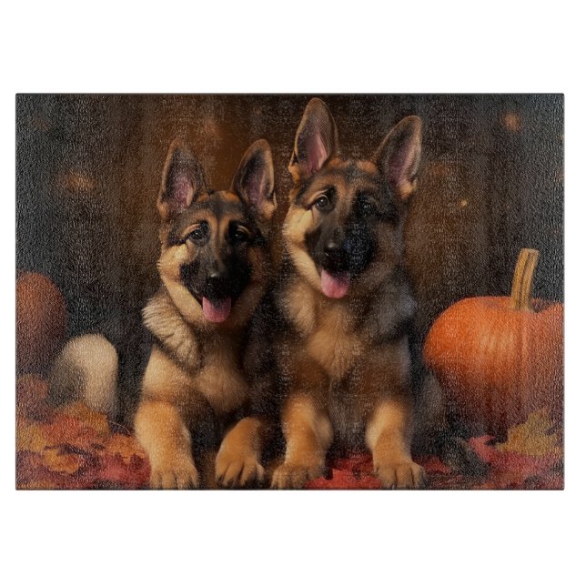 German Shepherd Puppy Autumn Delight Pumpkin  Cutting Board (Front)