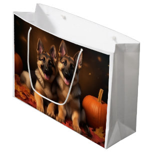 German Shepherd Puppy Autumn Delight Pumpkin  Large Gift Bag