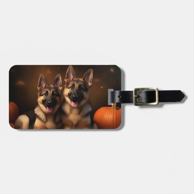 German Shepherd Puppy Autumn Delight Pumpkin  Luggage Tag (Front Horizontal)