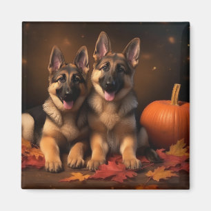 German Shepherd Puppy Autumn Delight Pumpkin Magnet