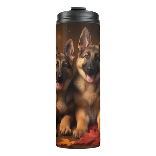 German Shepherd Puppy Autumn Delight Pumpkin  Thermal Tumbler (Front)