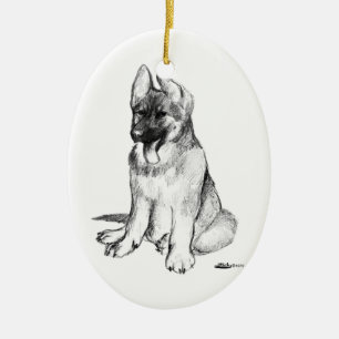 German Shepherd Puppy Ceramic Tree Decoration
