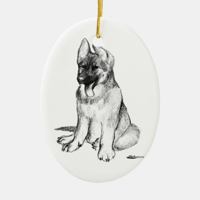 German Shepherd Puppy Ceramic Tree Decoration (Front)