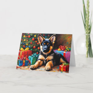 German Shepherd Puppy, Christmas Tree, Presents  Holiday Card