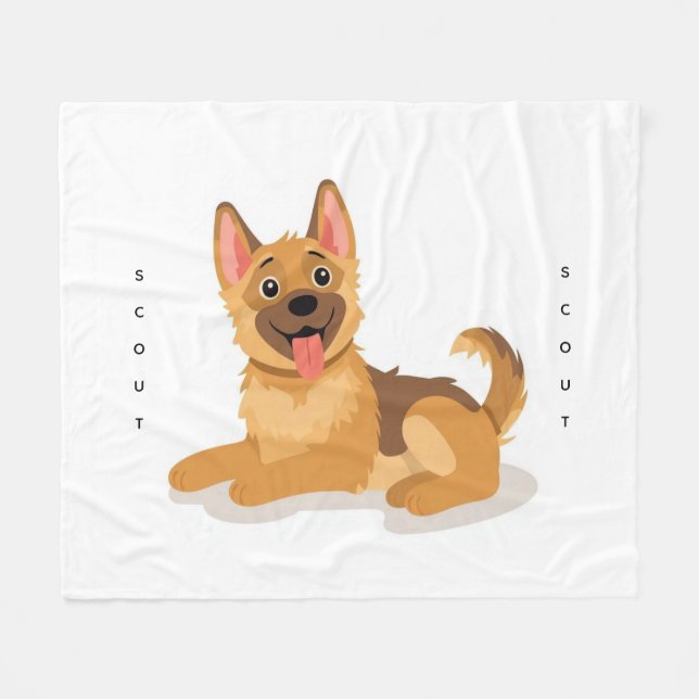 German Shepherd Puppy Cute Illustration Fleece Blanket (Front (Horizontal))