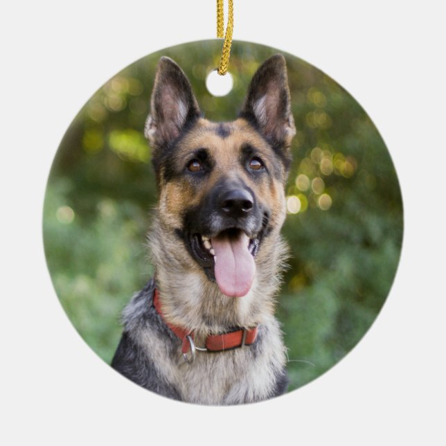 German Shepherd Puppy Dog Ceramic Tree Decoration (Front)