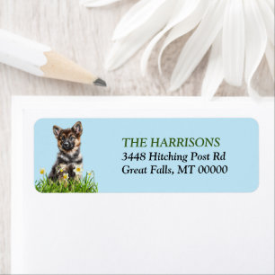 German Shepherd Puppy Dog Daffodil Garden