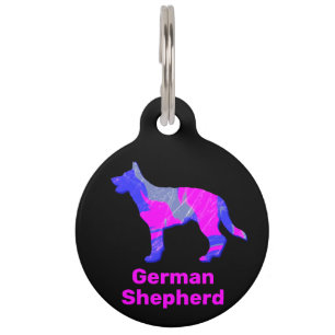 German Shepherd Puppy Dog Hot Pink and Blue Pet Tag
