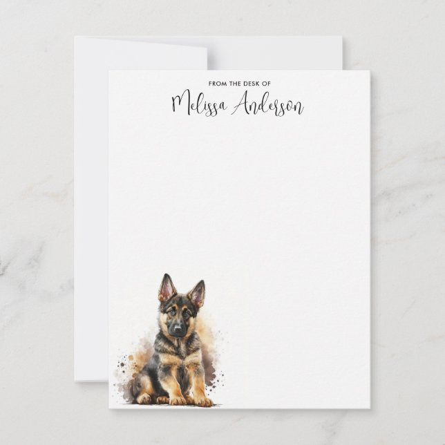 German Shepherd Puppy Dog Personalised Watercolor  Card (Front)
