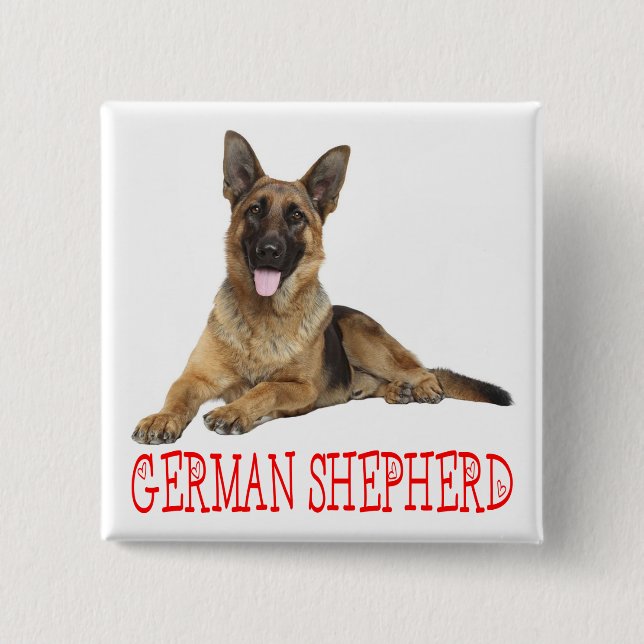 German Shepherd Puppy Dog Red Love Button Pin (Front)