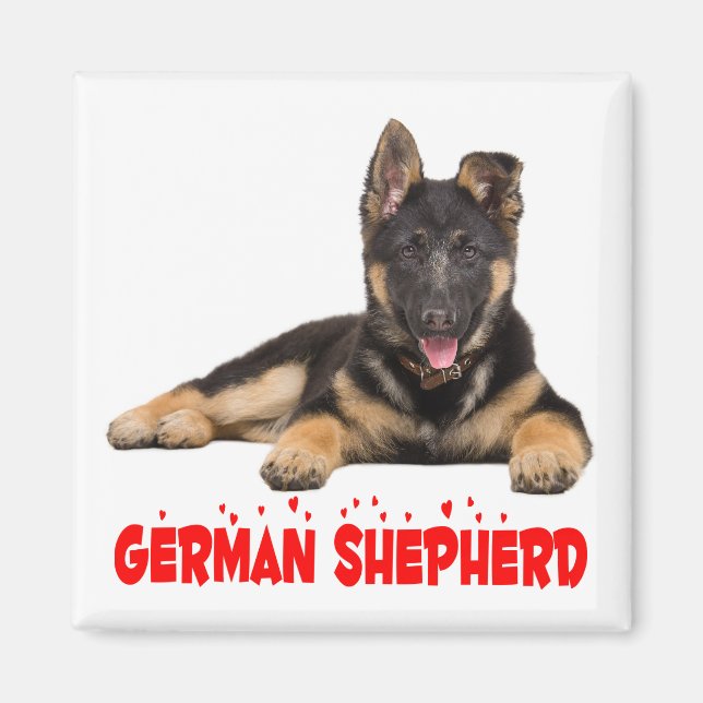German Shepherd Puppy Dog Red Love Hearts Magnet (Front)