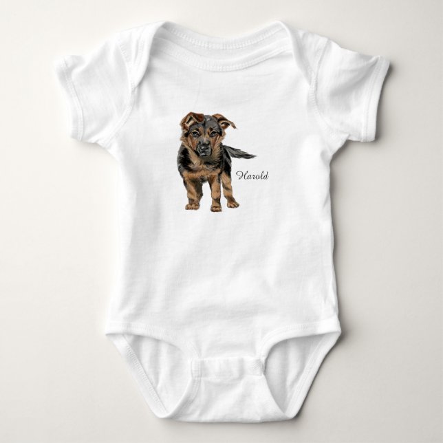 German Shepherd Puppy Drawing Baby Bodysuit (Front)