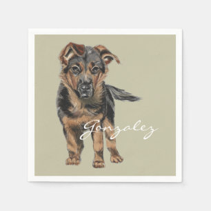 German Shepherd Puppy Drawing Napkin