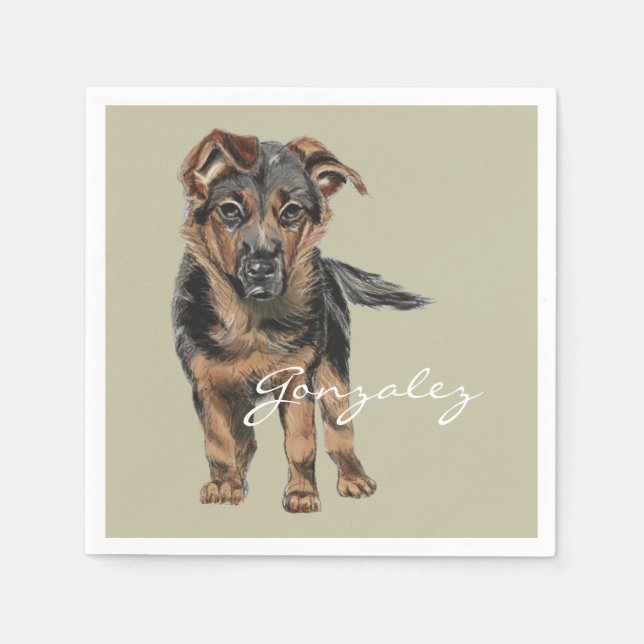 German Shepherd Puppy Drawing Napkin (Front)