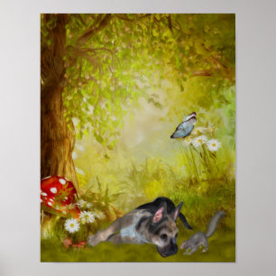 German Shepherd Puppy Fantasy Dog Art Poster