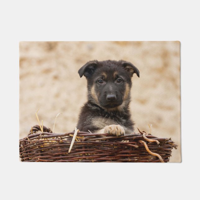 German Shepherd Puppy In Basket Doormat (Front)