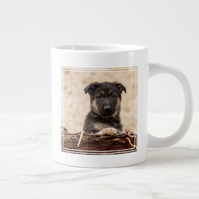 German Shepherd Puppy In Basket Large Coffee Mug (Right)