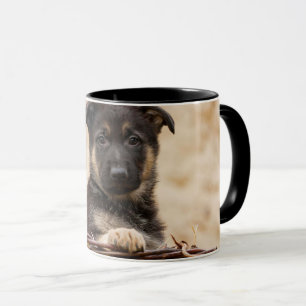 German Shepherd Puppy In Basket Mug
