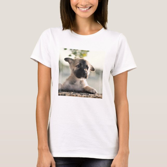 German Shepherd Puppy Over Ledge T-Shirt (Front)