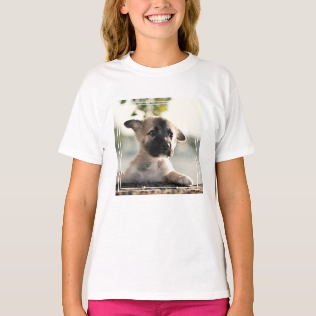German Shepherd Puppy Over Ledge T-Shirt (Front)