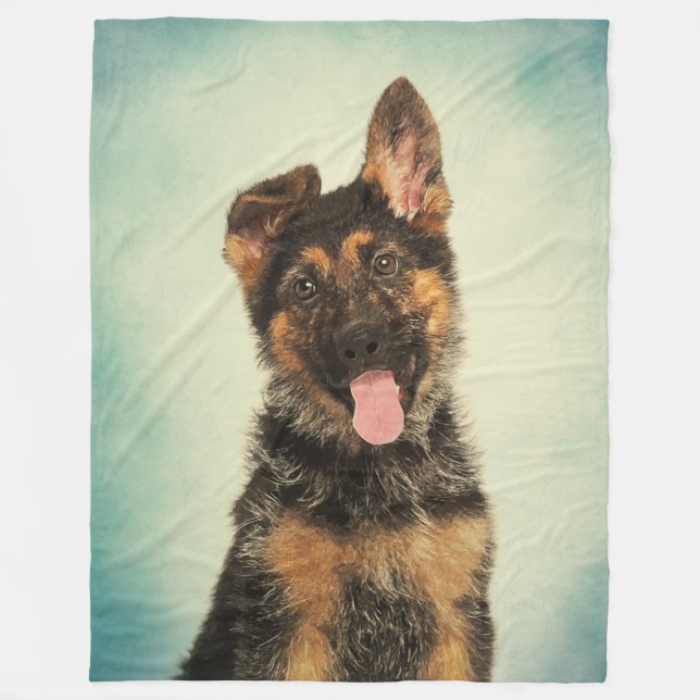 German Shepherd Puppy Portrait Fleece Blanket (Front)
