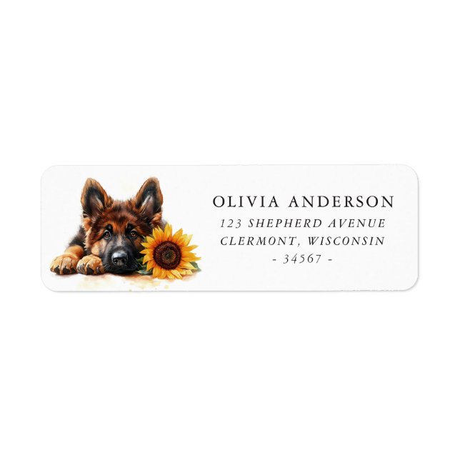 German Shepherd Puppy Sunflower Return Address (Front)