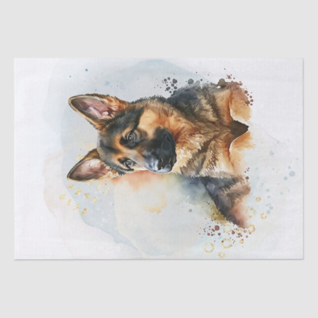 German Shepherd Puppy Watercolor Tissue Paper (Front)