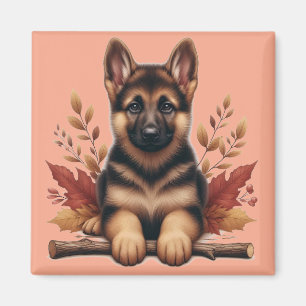 German Shepherd Puppy With Autumn Leaves Magnet