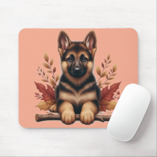  German Shepherd Puppy With Autumn Leaves Mouse Mat
