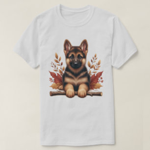 German Shepherd Puppy With Autumn Leaves T-Shirt