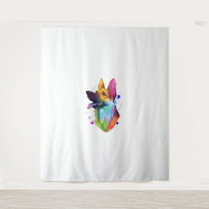 German Shepherd Rainbow Watercolor Paint Splatter Tapestry