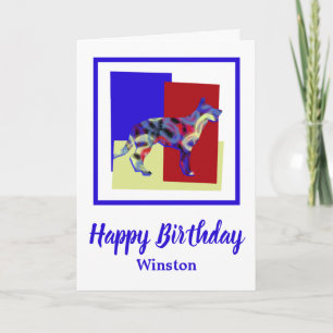 German Shepherd Red Blue Yellow Birthday Card