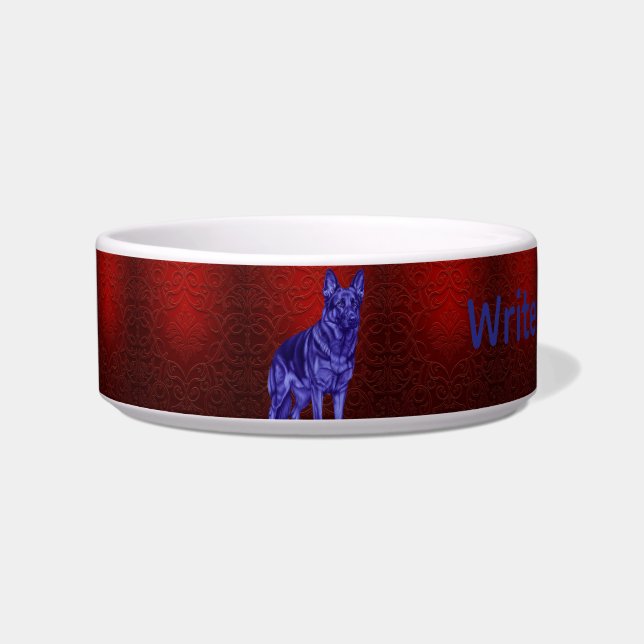 German Shepherd Red Damask Luxury Pet Bowl (Front)