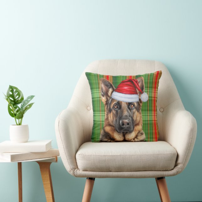 German Shepherd Red Green Holiday Plaid Christmas Cushion (Chair)