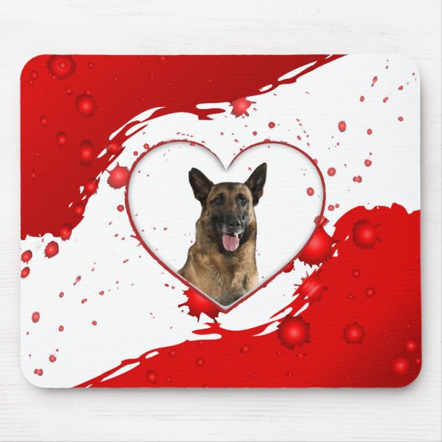 German Shepherd Red Heart Mousepad (Front)