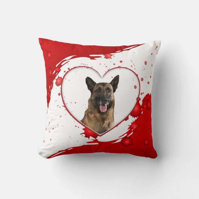 German Shepherd Red Heart Pillow (Front)