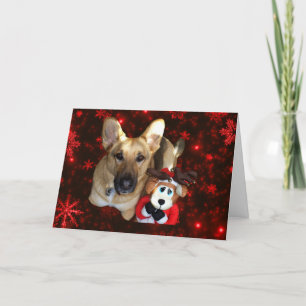 German Shepherd & Reindeer Snowflake Greeting Card