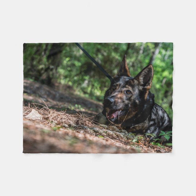 German Shepherd Resting in The Shade Fleece Blanket (Front (Horizontal))