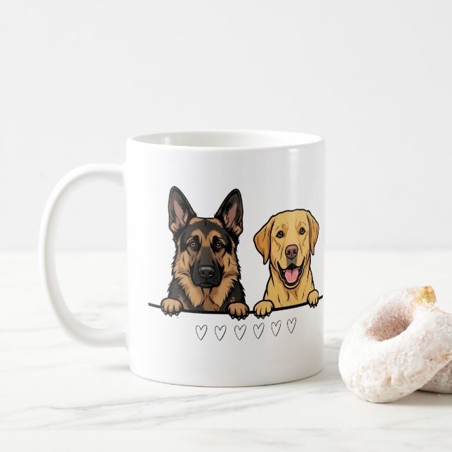 German Shepherd & Retriever Lover Pet Parent Gift Coffee Mug (With Donut)
