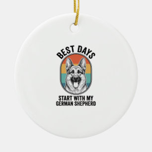 German Shepherd Retro Art Vintage Dog Lover Design Ceramic Tree Decoration