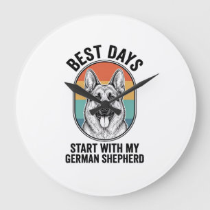 German Shepherd Retro Art Vintage Dog Lover Design Large Clock