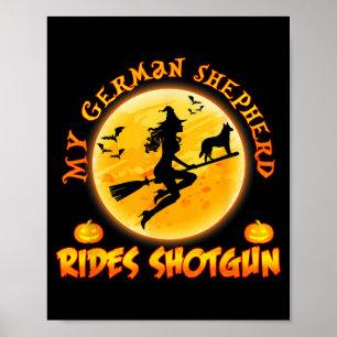 German Shepherd Rides Shot Dog Halloween Costumes Poster