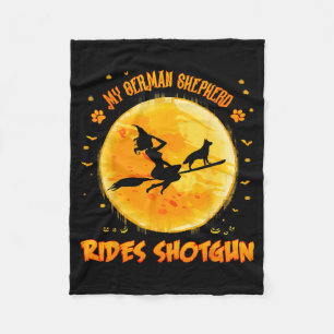 German Shepherd Rides Shot Funny Halloween Dog Fleece Blanket